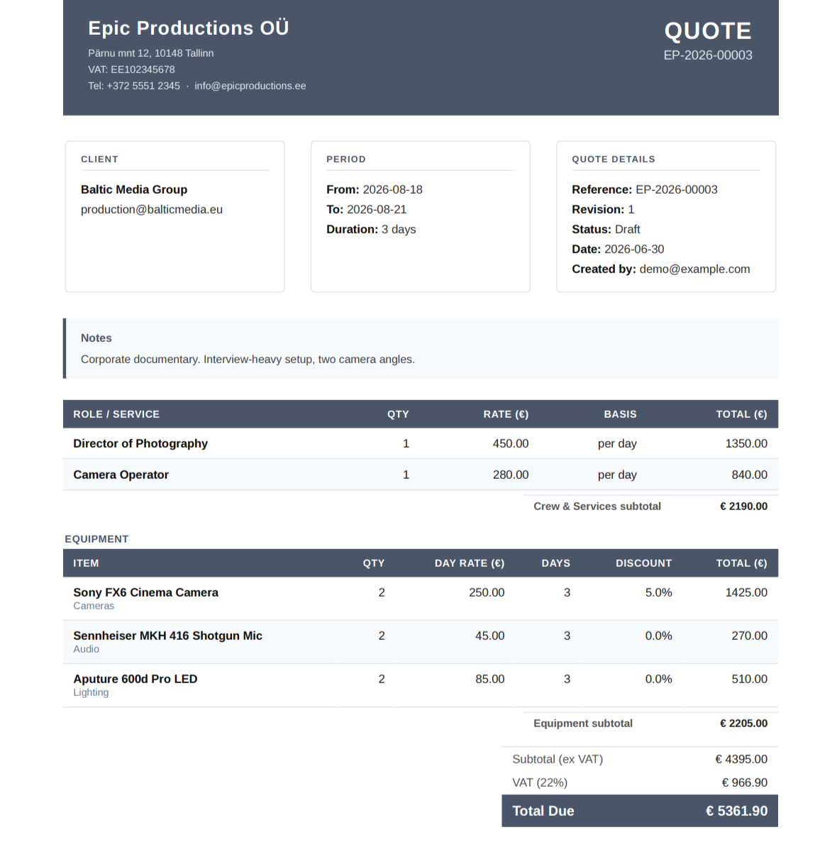 Generated PDF from a structured quote