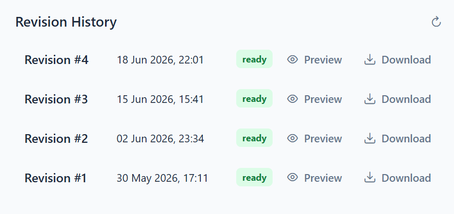 Quote revision history showing changes across versions